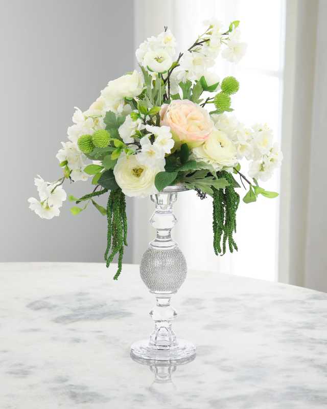 Bling Roses and Blossoms 24" Faux Floral Arrangement in Glass Vase